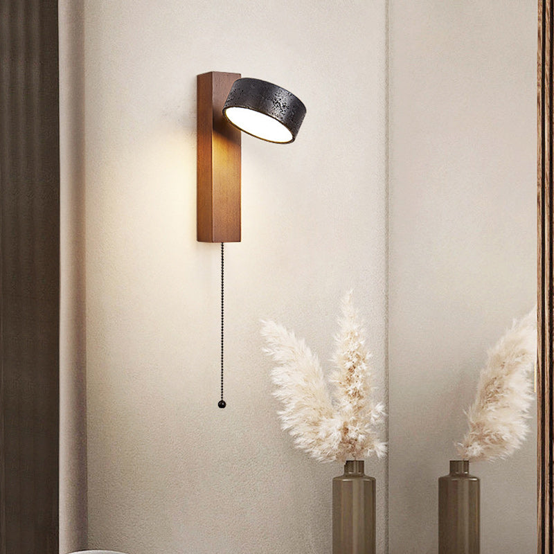 Traditional French Cylinder Wood Stone LED Wall Sconce Lamp