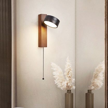 Traditional French Cylinder Wood Stone LED Wall Sconce Lamp