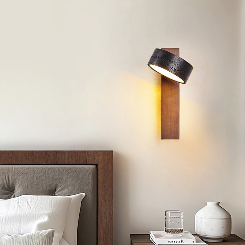 Traditional French Cylinder Wood Stone LED Wall Sconce Lamp