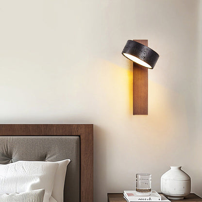 Traditional French Cylinder Wood Stone LED Wall Sconce Lamp