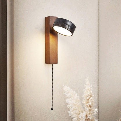 Traditional French Cylinder Wood Stone LED Wall Sconce Lamp
