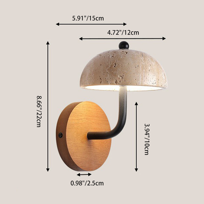 Traditional Japanese Dome Wood Stone LED Wall Sconce Lamp