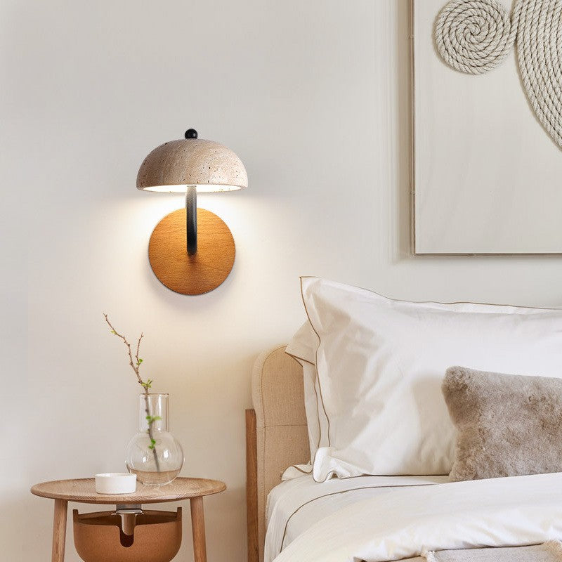 Traditional Japanese Dome Wood Stone LED Wall Sconce Lamp