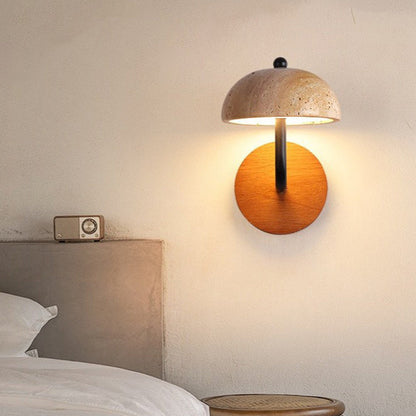 Traditional Japanese Dome Wood Stone LED Wall Sconce Lamp