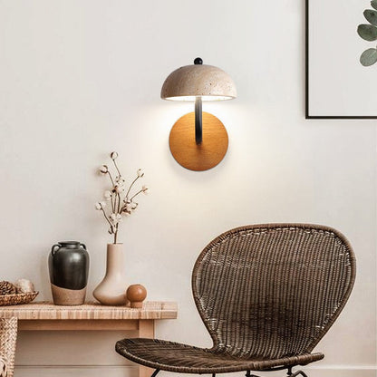 Traditional Japanese Dome Wood Stone LED Wall Sconce Lamp