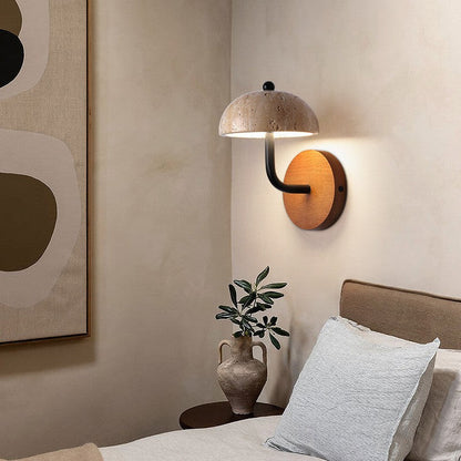 Traditional Japanese Dome Wood Stone LED Wall Sconce Lamp