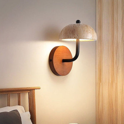 Traditional Japanese Dome Wood Stone LED Wall Sconce Lamp