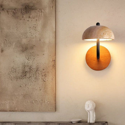 Traditional Japanese Dome Wood Stone LED Wall Sconce Lamp
