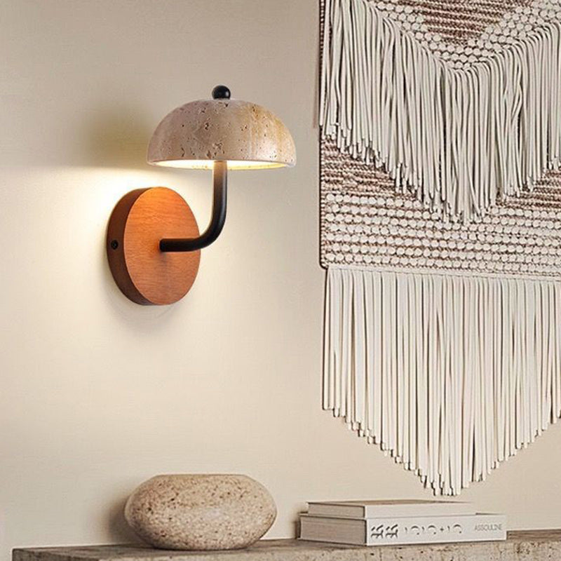 Traditional Japanese Dome Wood Stone LED Wall Sconce Lamp