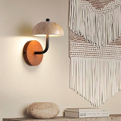 Traditional Japanese Dome Wood Stone LED Wall Sconce Lamp