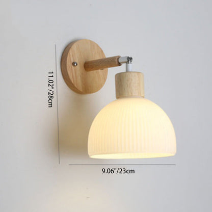 Scandinavian Dome Wood Glass 1-Light Wall Sconce Lamp