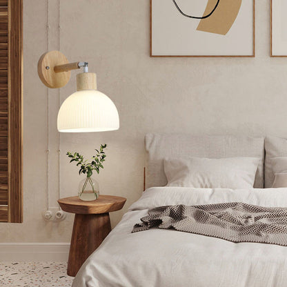 Scandinavian Dome Wood Glass 1-Light Wall Sconce Lamp