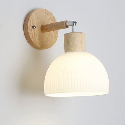 Scandinavian Dome Wood Glass 1-Light Wall Sconce Lamp