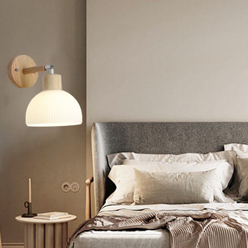 Scandinavian Dome Wood Glass 1-Light Wall Sconce Lamp