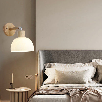 Scandinavian Dome Wood Glass 1-Light Wall Sconce Lamp