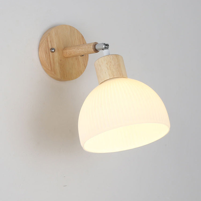 Scandinavian Dome Wood Glass 1-Light Wall Sconce Lamp