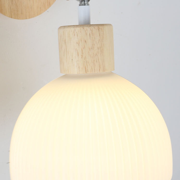 Scandinavian Dome Wood Glass 1-Light Wall Sconce Lamp