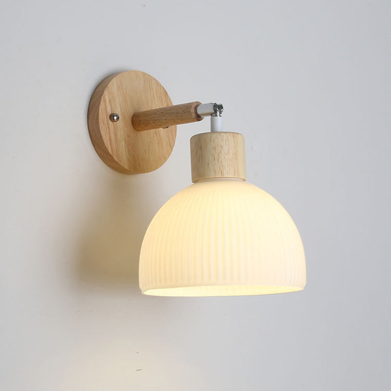 Scandinavian Dome Wood Glass 1-Light Wall Sconce Lamp