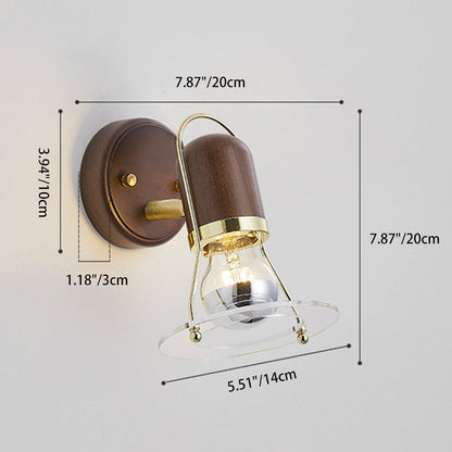 Round Wood Iron Acrylic 1-Light Wall Sconce Lamp