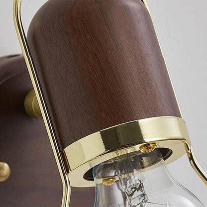 Round Wood Iron Acrylic 1-Light Wall Sconce Lamp
