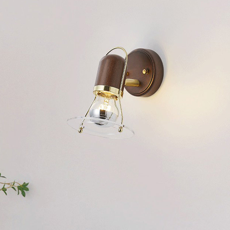 Round Wood Iron Acrylic 1-Light Wall Sconce Lamp
