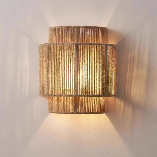 Japanese Cylinder Rattan 1-Light Wall Sconce Lamp