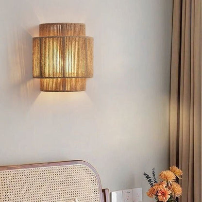 Japanese Cylinder Rattan 1-Light Wall Sconce Lamp