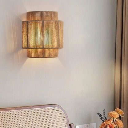 Japanese Cylinder Rattan 1-Light Wall Sconce Lamp