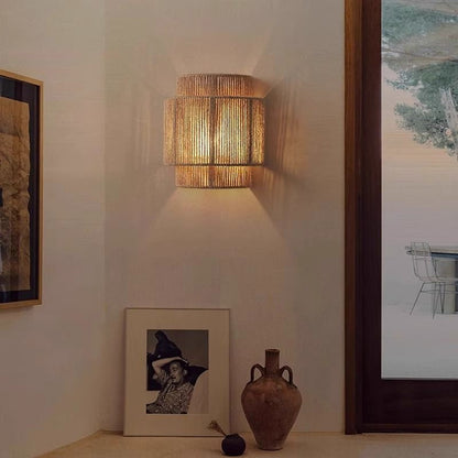 Japanese Cylinder Rattan 1-Light Wall Sconce Lamp