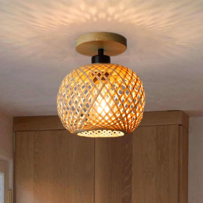 Traditional Wood Bamboo Ceiling Light