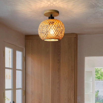Traditional Wood Bamboo Ceiling Light