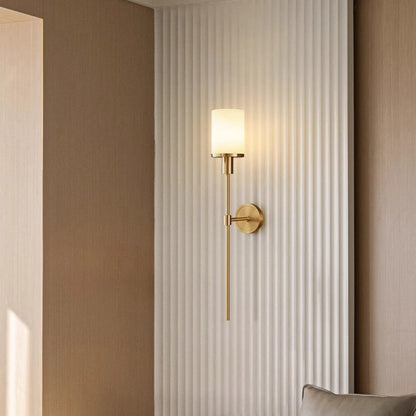 Luxury Column Copper Stone 1-Light Wall Sconce Lamp