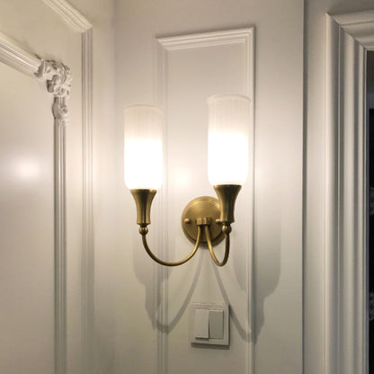 Traditional Column Copper Glass 1/2-Light Wall Sconce Lamp