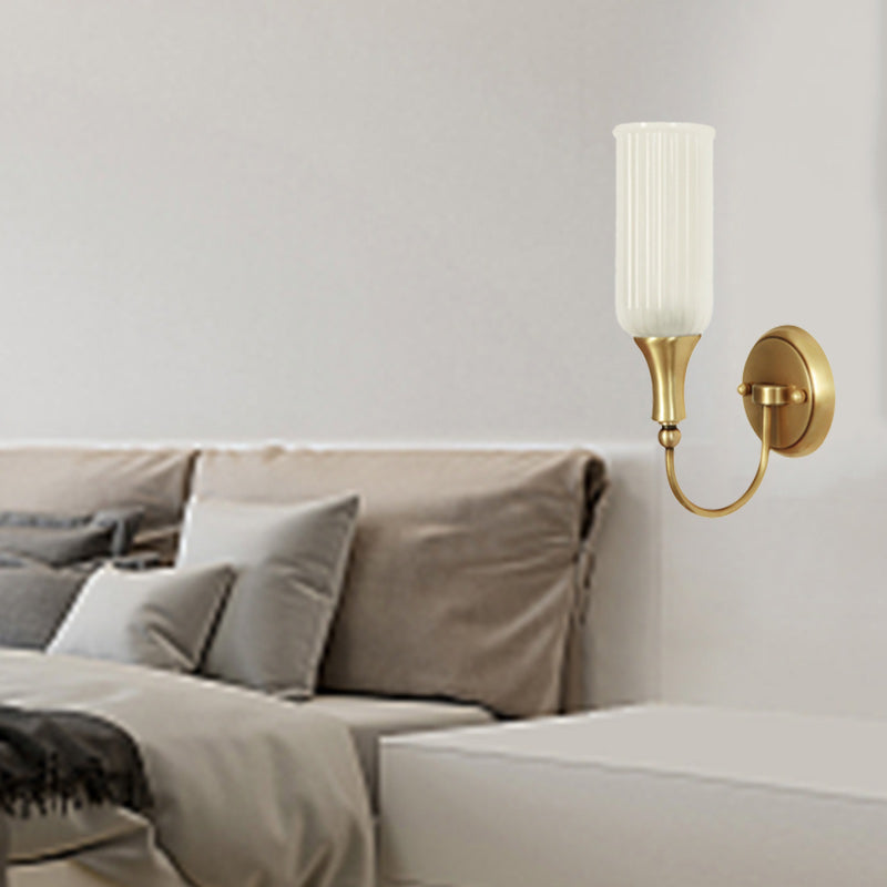 Traditional Column Copper Glass 1/2-Light Wall Sconce Lamp