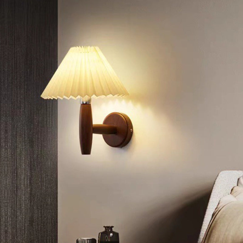 Nordic Cone Wood Paper 1-Light Wall Sconce Lamp