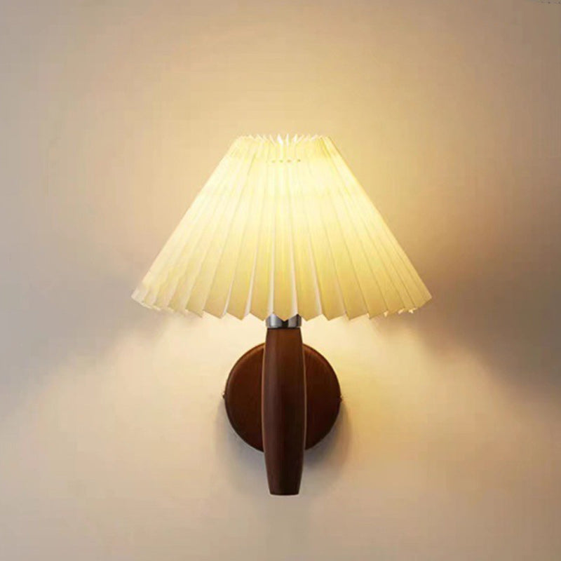 Nordic Cone Wood Paper 1-Light Wall Sconce Lamp