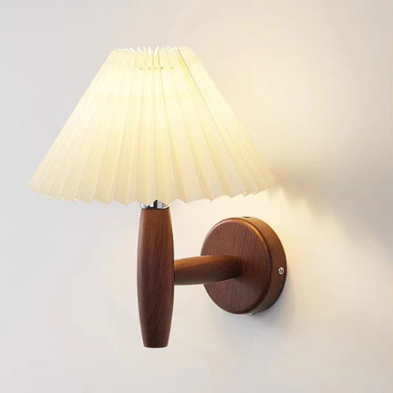 Nordic Cone Wood Paper 1-Light Wall Sconce Lamp