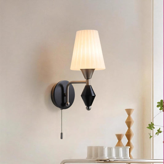 Cylinder Iron Wood Glass 1-Light Wall Sconce Lamp