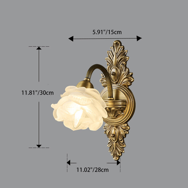 European Flower Copper Glass 1-Light Wall Sconce Lamp