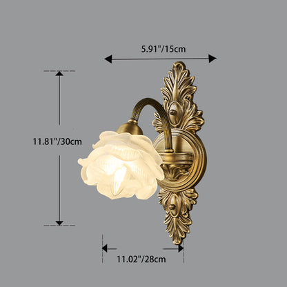 European Flower Copper Glass 1-Light Wall Sconce Lamp