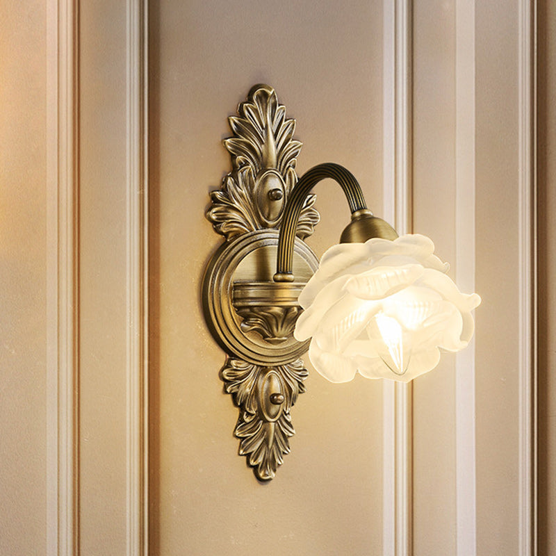European Flower Copper Glass 1-Light Wall Sconce Lamp
