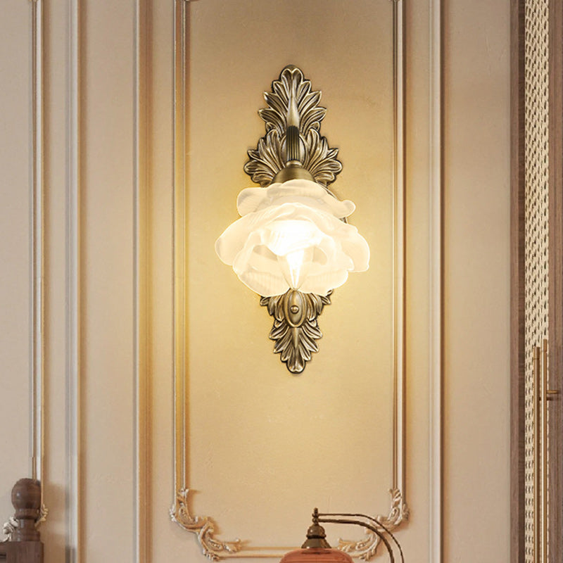 European Flower Copper Glass 1-Light Wall Sconce Lamp