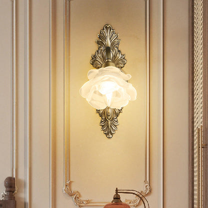 European Flower Copper Glass 1-Light Wall Sconce Lamp