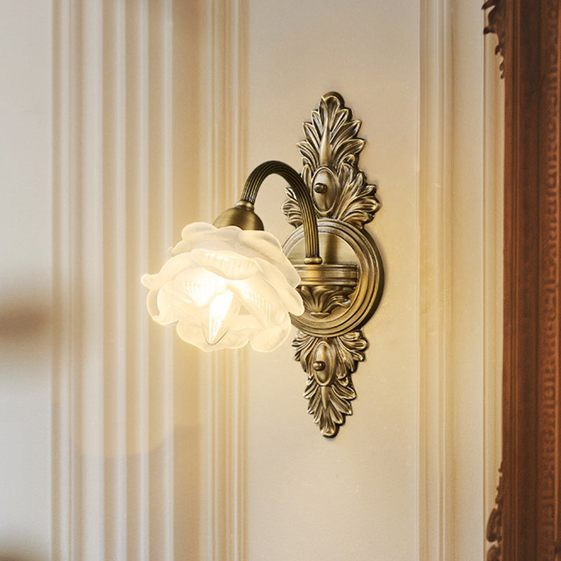 European Flower Copper Glass 1-Light Wall Sconce Lamp