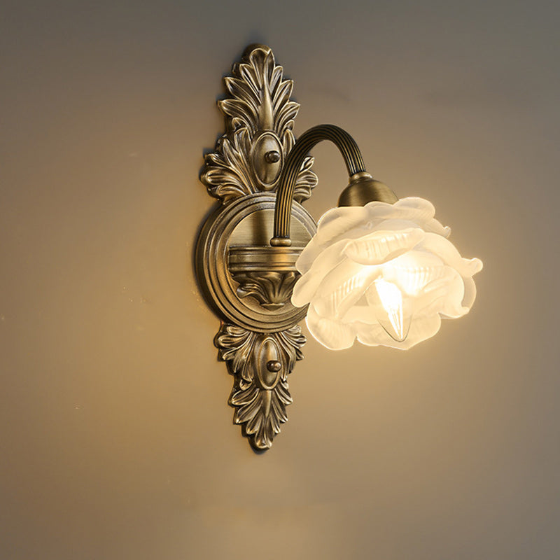 European Flower Copper Glass 1-Light Wall Sconce Lamp