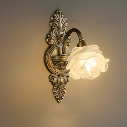 European Flower Copper Glass 1-Light Wall Sconce Lamp