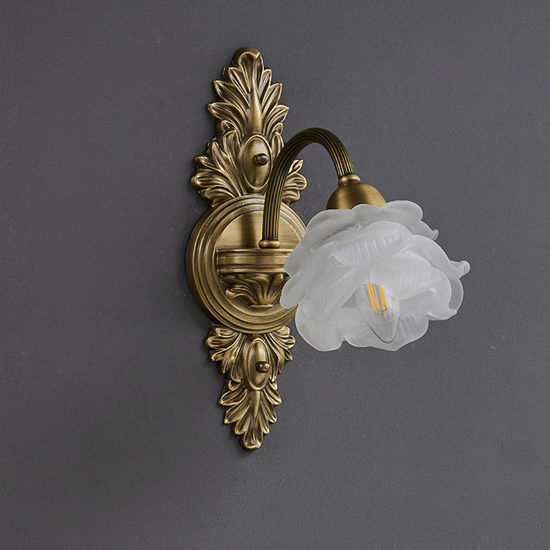 European Flower Copper Glass 1-Light Wall Sconce Lamp