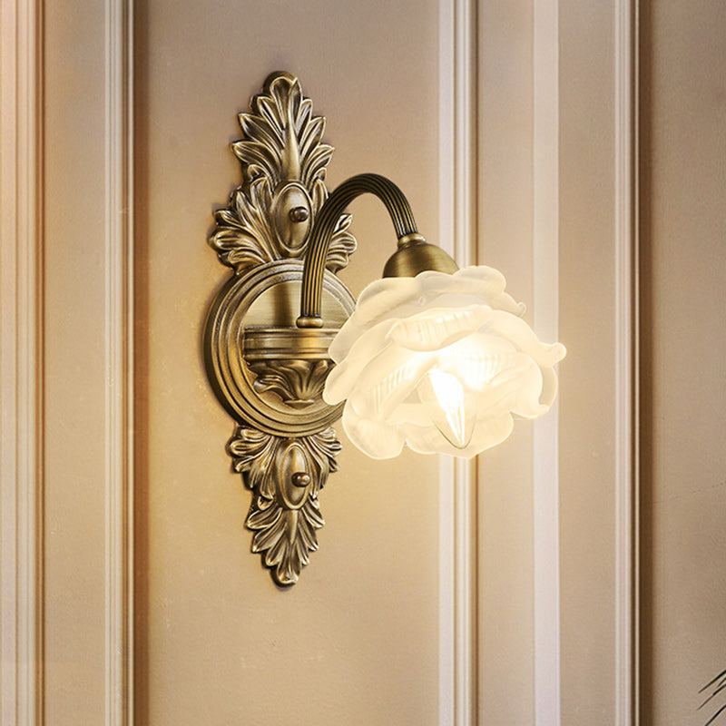 European Flower Copper Glass 1-Light Wall Sconce Lamp