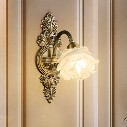 European Flower Copper Glass 1-Light Wall Sconce Lamp