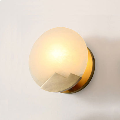 Scandinavian Round Copper Stone 1-Light Wall Sconce Lamp